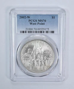 2002-W West Point Commemorative Dollar MS70 PCGS Blue Label - Picture 1 of 5
