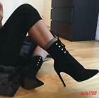 Sexy Women Pointy Toe Stiletto Heel Rivet Lace Up Party Ankle Boots Casual Shoes