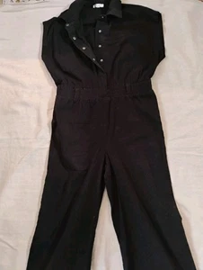 Hunter & Brown Jumpsuit Size M Black Denim Utility Short Sleeve Pockets Wide Leg - Picture 1 of 15