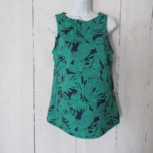 Lands End Swimsuit Top 14 Green Blue Floral Tropical Palm Tree Tankini - Picture 1 of 7