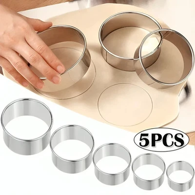 5PC Stainless Steel Round Biscuit Cutter Set Dumpling Pastry Mold Baking Tool UK