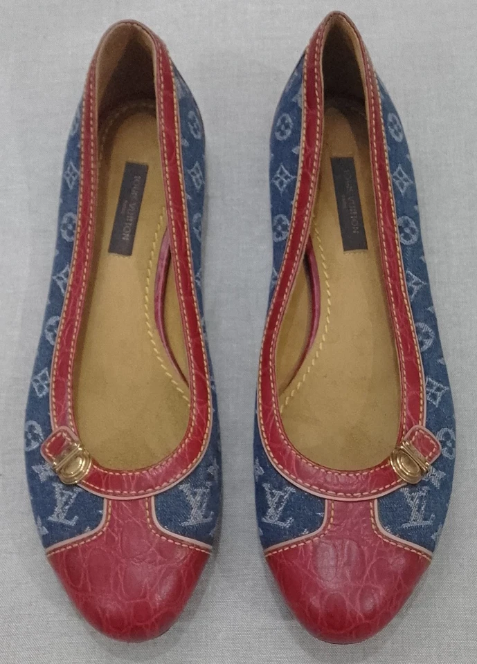 Louis Vuitton Azul Denim y Rojo Ballet Repujado UE Talla 36 Foto 1 de 4
