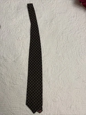 Винтажный мужской галстук Bruno Piattelli 100% шелк коричневый геометрический узор - Изображение 1 из 3