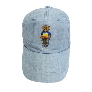 Polo Ralph Lauren Men’s Blue Polo Bear Dad Hat Embroidered Leather Strapback NWT - Picture 1 of 13