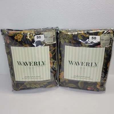 2 Cortinas Plisadas Waverly Ébano Moody Floral Jacobeo Pellizcadas Forradas 25"X 84" Nuevas Foto 1 de 4