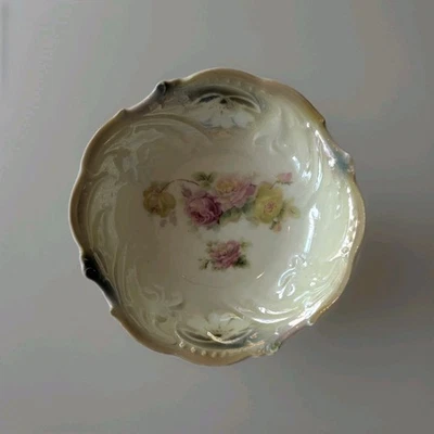 Антикварная фарфоровая чаша с цветочным дизайном из розовых и желтых роз из Германии - Изображение 1 из 4