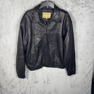 Boston Harbour Outdoor Wear Black Genuine Leather Men's Large Jacket Full Zip - Picture 1 of 8