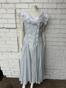 VTG Nancy Johnson Dress Lace Collar Drop Waist Halter Open Back Cottage Size 6 - Picture 1 of 15
