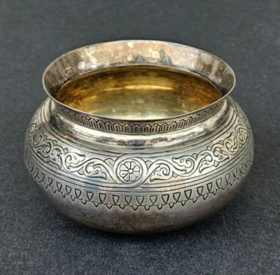 Antique IMPERIAL RUSSIAN 84 Sterling Silver Sugar Bowl Engraved Gilding 148g 111 - Image 1 of 4