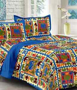Elephant print king size bed sheet with 2 zipper pillow cover set 100 % cotton