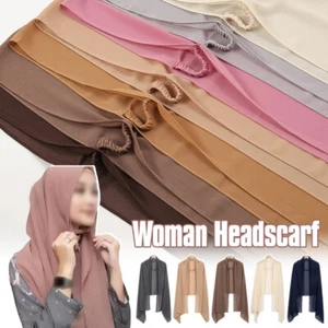 Solid Chiffon Hijab Scarf Woman Elastic Chin Strap Fashion Casual Headscarf Hat - Picture 1 of 29