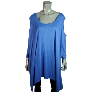 Jeans 24/7 Top 4X 34/36 Leinenmischung Cold Shoulder asymmetrischer Saum Stretch blau - Bild 1 von 6