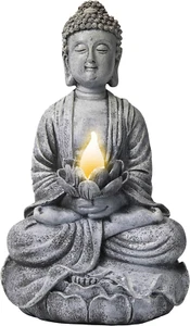 Buddha Statue for Home and Outdoor Decor, Solar Powered Flickering LED Garden Li - Picture 1 of 12