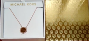 Michael Kors Brilliance Rose Gold MK Logo Necklace Crystals MKJ6180791 + MK BOX - Picture 1 of 8