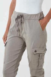 New Women Magic Super Stretch Comfy Plain Joggers Cargo Pocket Trousers Pants - Picture 1 of 55