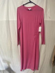 Time and True Ruched Midi Dress Long Sleeve Pullover Women's Small 4-6 - Picture 1 of 4