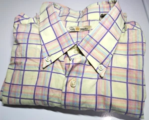 Peter Millar Mens XL Shirt Pale Yellow & Purple Plaid 100% Cotton Vtg Mauritius - Picture 1 of 5
