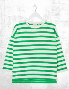 Ex Fat Face Women’s ¾ Sleeve Amari Stripe Tunic in Green White - Picture 1 of 4