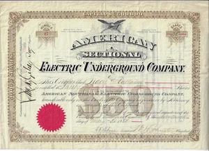 NEW JERSEY 1882 American Sectional Electric Underground Co Stock Certificate #17 - Picture 1 of 2
