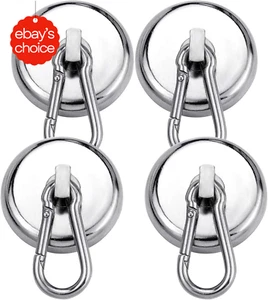 Magnetic Hooks 110LBS Heavy Duty Neodymium with Swivel Carabiner Pack of 7 - Picture 1 of 12