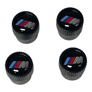 BMW M Performance Emblem Logo Black Tire Valve Stem Caps Set of 4 New - Picture 1 of 20