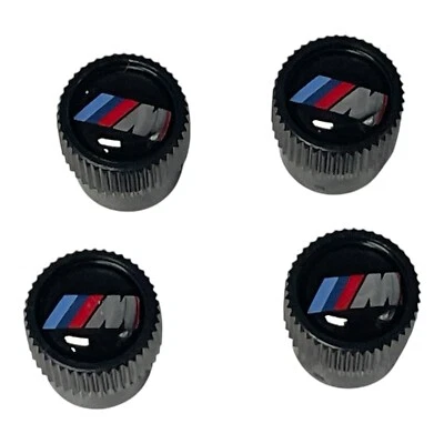 BMW M Performance Emblem Logo Black Tire Valve Stem Caps Set of 4 New - Image 1 of 4
