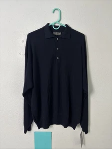Marconi Le Collezioni Polo Sweater Men XL Black Pure Merino Wool Long Sleeve NWT - Picture 1 of 4