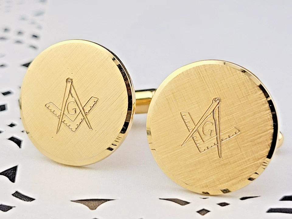 Abotoaduras vintage maçônicas assinadas Anson folheadas a ouro 3/4" - Imagem 1 de 4