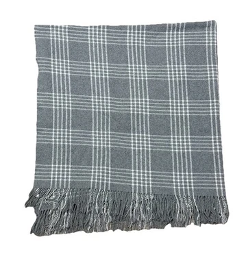 Nido Notte Luxury Italian Throw Blanket Gray White Plaid Fringe Blanket Quilt - Image 1 of 4
