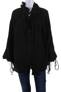 Petar Petrov Womens Londra Silk Crepon Tie Neck Gathered Top Blouse Black IT 38 - Picture 1 of 5