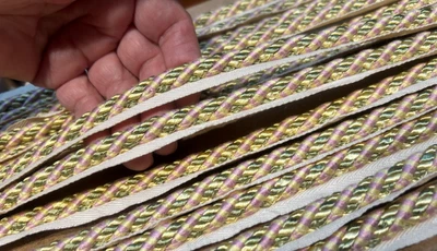 Tapicería 3/4" cordón trenzado ribete con labio rayón 1yd Italia rosa amarillo verde Foto 1 de 4