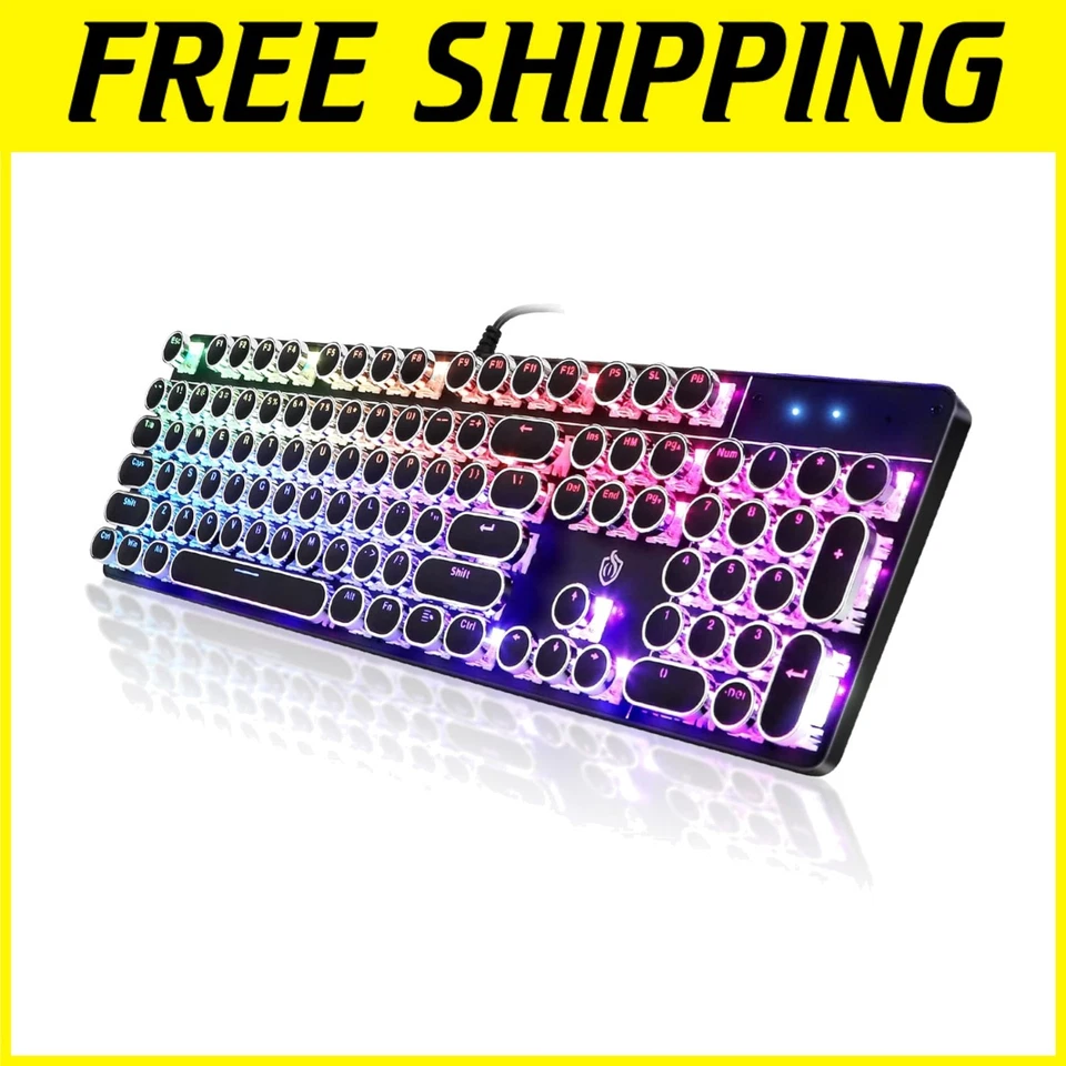 Vintage Style Blue Switch Gaming Keyboard with RGB Backlit - Image 1 of 4