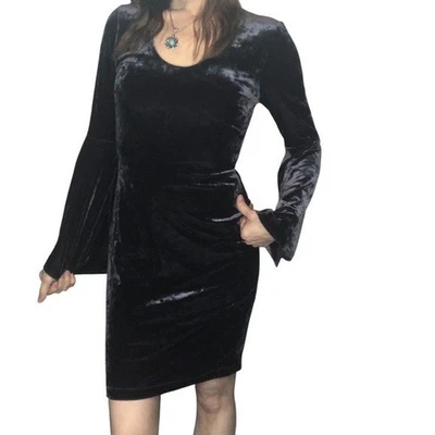 Vestido Karen Kane Terciopelo Fairycore Capricho Talla S Manga Campana Gris Retro Bruja Foto 1 de 4