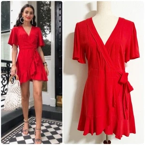 NEU Love Riche Kleid Leinen Baumwolle Rüschen Wickeloptik vorne rot Größe M - Bild 1 von 15