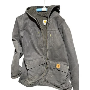 Carhartt Duck Sherpa Lined Jacket XL Black Distressed Workwear Flaw - Picture 1 of 5
