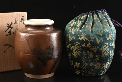 T1183: XF Kiyomizu-ware japonês TEA CADDY feito pela Akatukiyama, automático com caixa assinada - Imagem 1 de 4