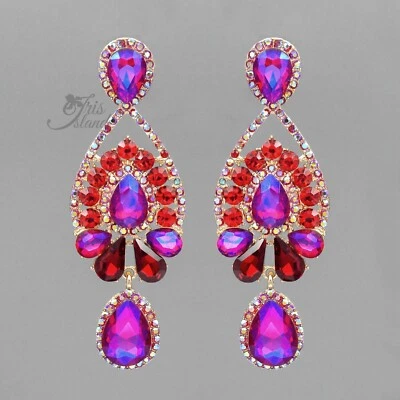 Pendientes colgantes de araña de cristal fucsia púrpura para mujer enchapados en oro 3 Foto 1 de 4