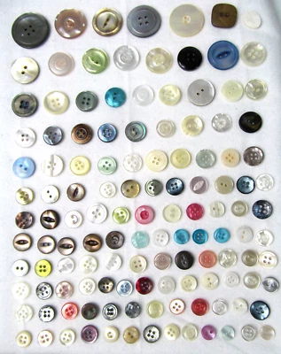 Vtg Buttons Assorted Sizes Colors Old Transparent Iridescent 127 Lot Sewing H6 - Image 1 of 4