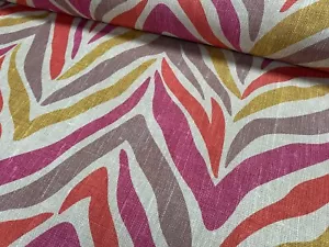 Pink Zebra Linen Look Print Fabric Animal Stripes Cotton Curtain - 140cm Wide - Picture 1 of 10