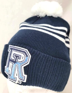 NEW Rhode Island Ram Adidas White Cuffed Pom Blue Beanie Cap Hat Adult OSFM - Picture 1 of 9