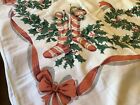 L1277🌟Vintage Cotton “STRIPED STOCKINGS” Christmas Tablecloth 56”X58”