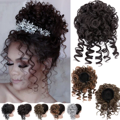 Afro Kinky Curly Bangs Clip in Front Fringe Hairpiece Drawstring Bun Extensions - Image 1 of 4