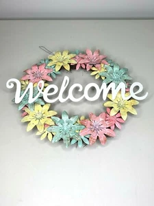 - Welcome - Metal Wreath Pastel Colors 18 1/2 x 18 1/2 NWT!! - Picture 1 of 3