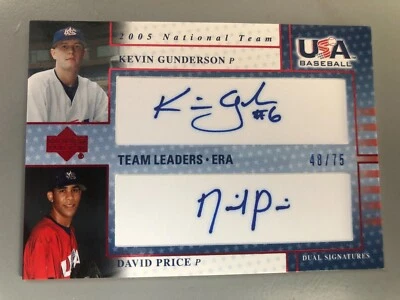 DAVID PRICE KEVIN GUNDERSON 2005 UPPER DECK USA #48/75 AUTO ROOKIE CARD NICE - Изображение 1 из 2