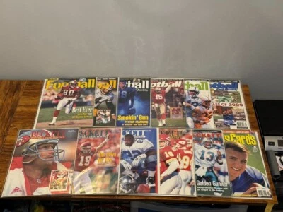 12 Vintage Beckett Football Card Magazines 1990s Manning, Montana, Farve NFL - Image 1 of 4