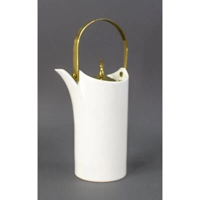 Ernest Sohn Latón Blanco Cerámica Cerámica Cafetera Tetera Mediados de Siglo De Colección Rara Foto 1 de 4