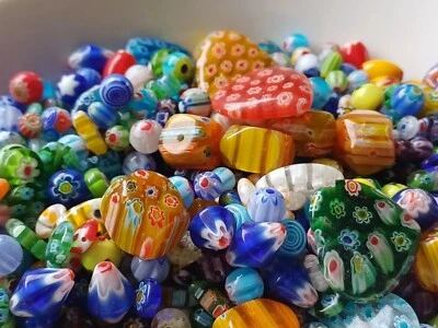 30g Millefiori Mixed Size & Shape Flower Glass Beads (B3) - Image 1 of 2