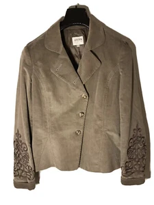 Armani Collezioni Womens 8 Corduroy Blazer with Embroidered Sleeves Lt Green - Picture 1 of 7