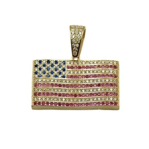 3Ct Round Cut Blue Sapphire,Ruby,US Flag Pendant Simulated 14kYellow Gold Plated - Picture 1 of 6