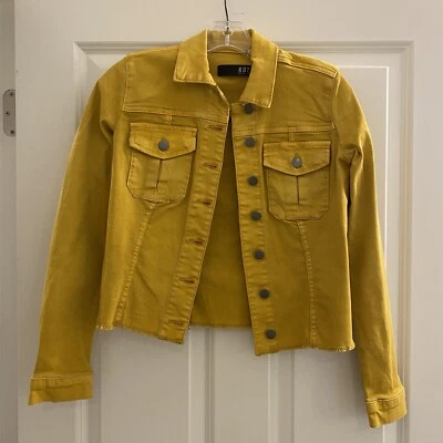 Kut from the Kloth Kara Denim Jacket Golden Yellow XXS Frayed Bottom Hem - Image 1 of 4
